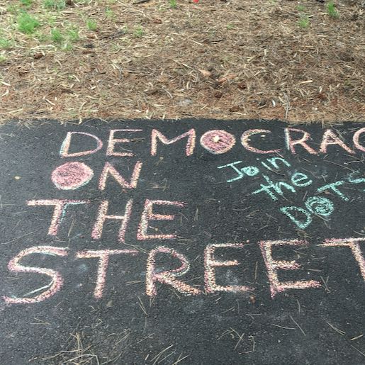Democracy On The Streets. Red Chalk. Example.